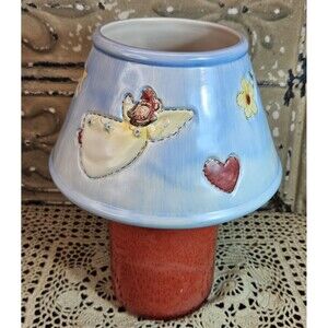 Adorable Large Candle Shade Jar Topper Angels Quilted Style Light Blue (read)